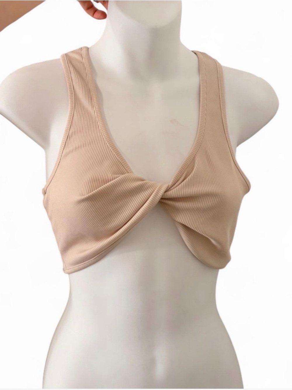 Ribbed Twist-Front Bralette in cream